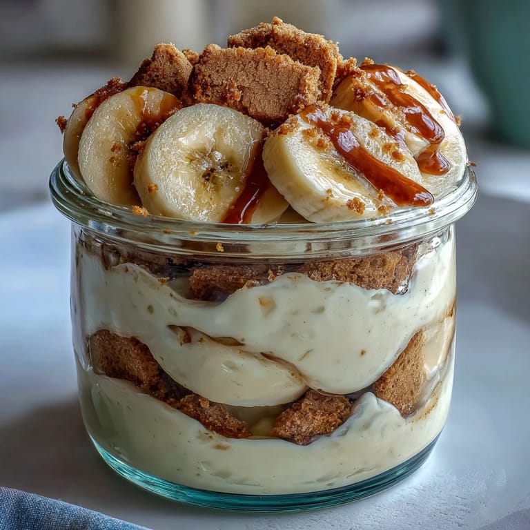 Healthy Protein Banana Pudding served as a nutritious snack, topped with banana slices and crumbled wafers.