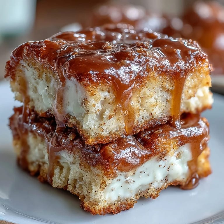 A close-up of Maple Donut Bars on a white plate, one bar partially cut to reveal a tender crumb and rich maple topping.