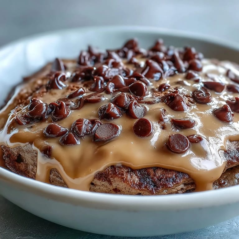 Freshly baked Peanut Butter Cup Protein Pancake Bowl with a fluffy texture, ready to enjoy for dessert or breakfast.