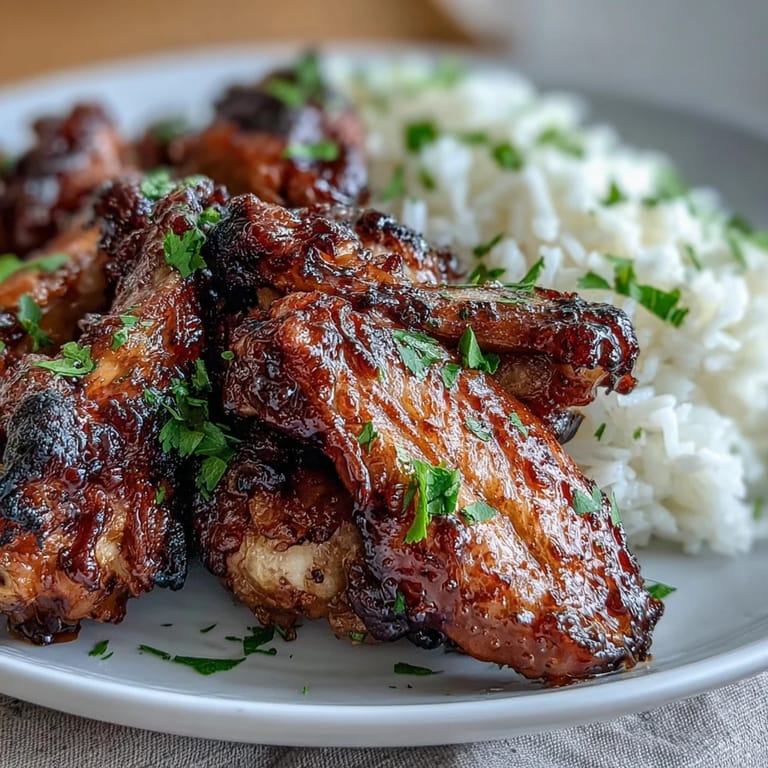 Crispy Oven-Baked Honey Garlic Chicken Wings & Rice served with a side of parsley garnish and warm rice for a comforting dinner.