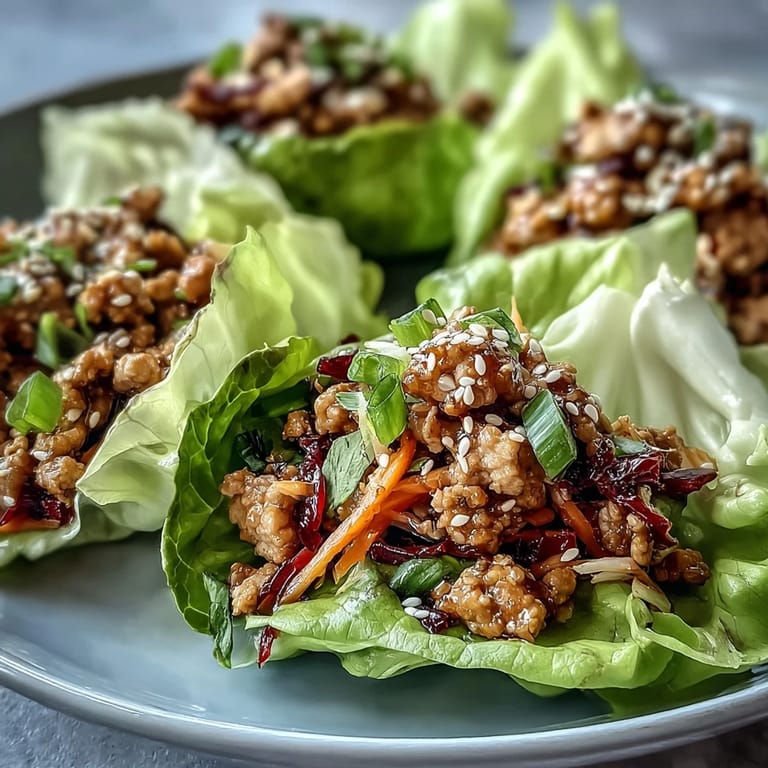 Turkey Potsticker Stir-Fry Lettuce Wraps served in cool butter lettuce with sesame seeds and a hint of chili heat.