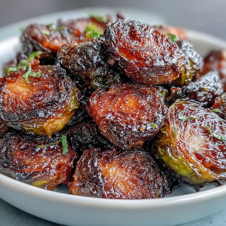 Golden caramelized Brussels sprouts drizzled with a sticky-sweet orange maple glaze, offering a bright and savory flavor burst.  
