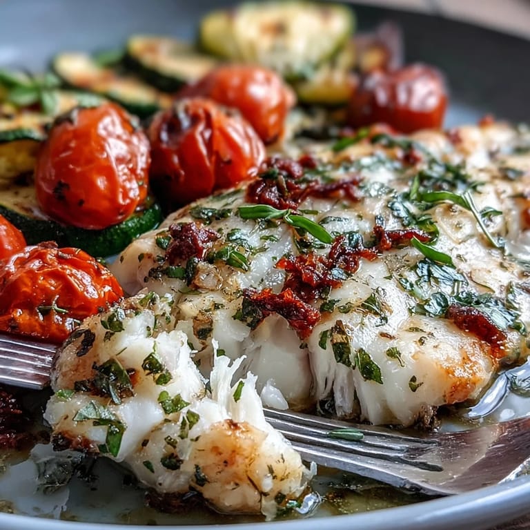 Easy one-pan meal featuring tender tilapia fillets with garlic, herbs, zucchini, and juicy cherry tomatoes, ideal for busy weeknights.  