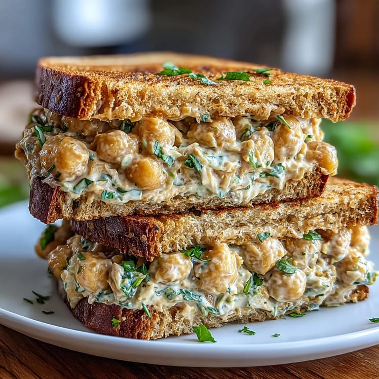 Bright and zesty vegan chickpea salad filling with parsley and creamy dressing, perfect for wraps or lettuce cups.