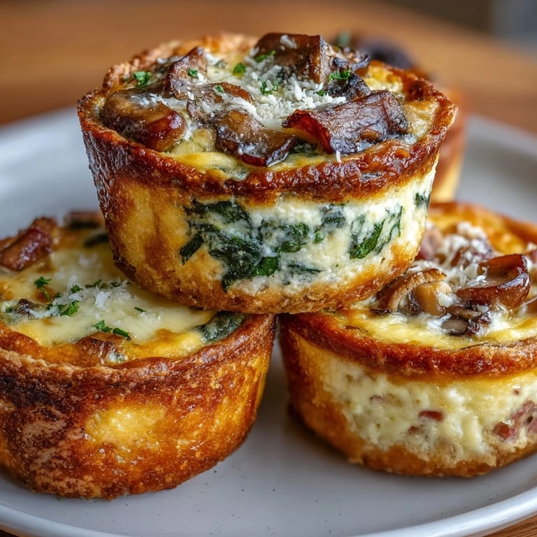 Bite-sized quiche trio with three savory fillings served on a rustic wooden board for spring gatherings.