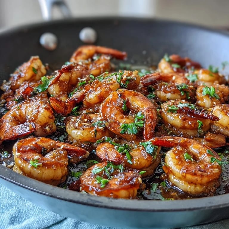 Vibrant stir-fried shrimp and vegetables tossed in a glossy soy-ginger glaze, garnished with sesame seeds.  