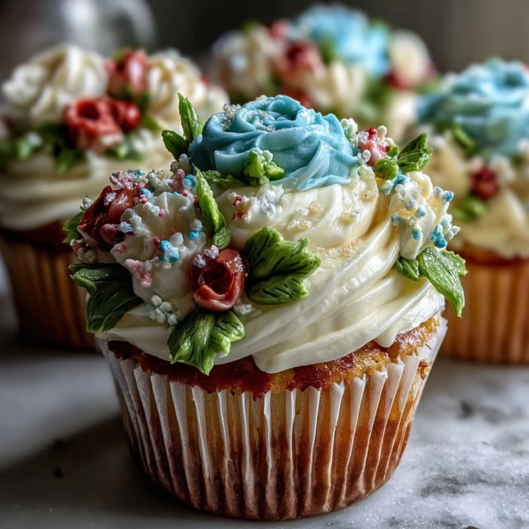 Adorable Baby in Bloom cupcakes decorated with pastel buttercream roses and blossoms - perfect for baby showers or spring dessert tables.