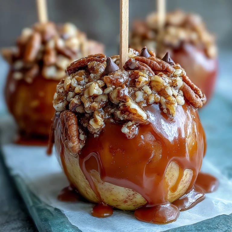 Juicy apple slices coated in smooth caramel and topped with crunchy peanuts create a delicious, kid-friendly snack.