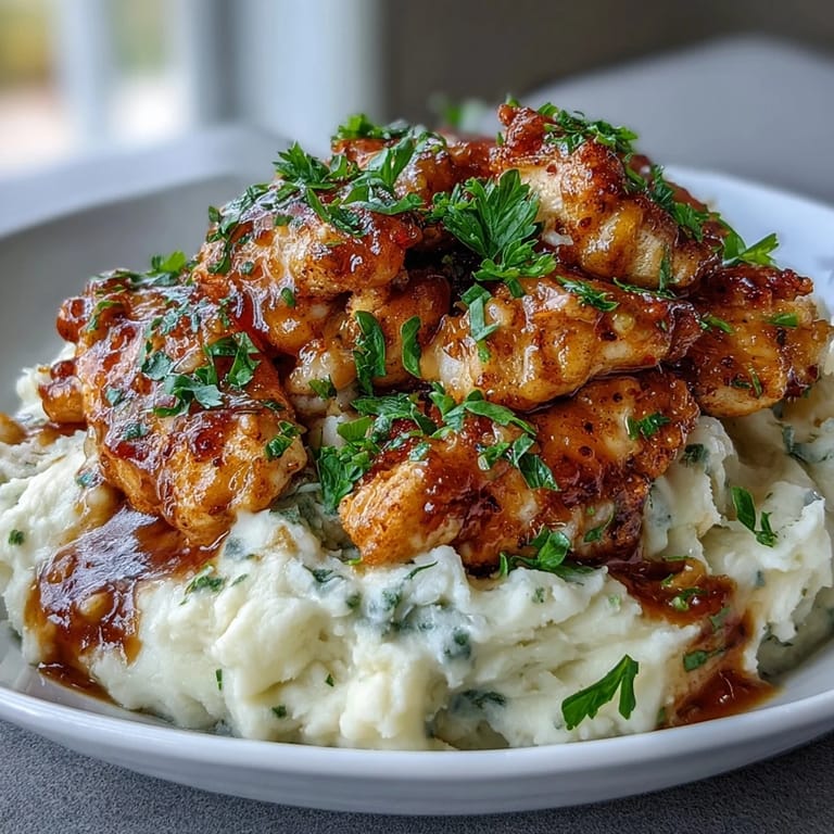 Flavorful Mississippi chicken with zesty ranch seasoning, tangy pepperoncini, and rich au jus, spooned over buttery garlic mashed potatoes for a comforting Southern meal.