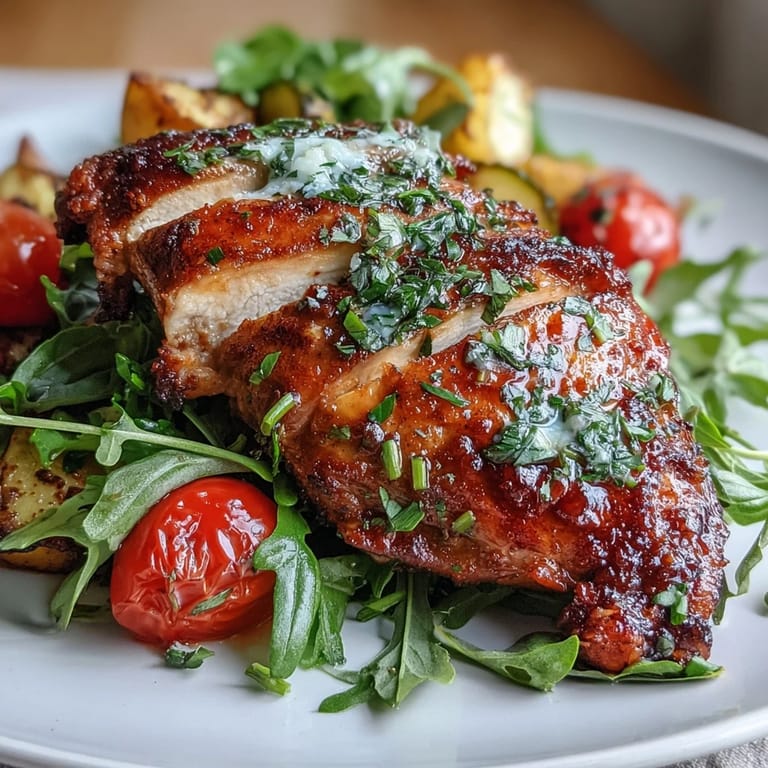 Juicy chicken breasts bake alongside tender zucchini and sweet cherry tomatoes for a colorful, healthy sheet pan meal.