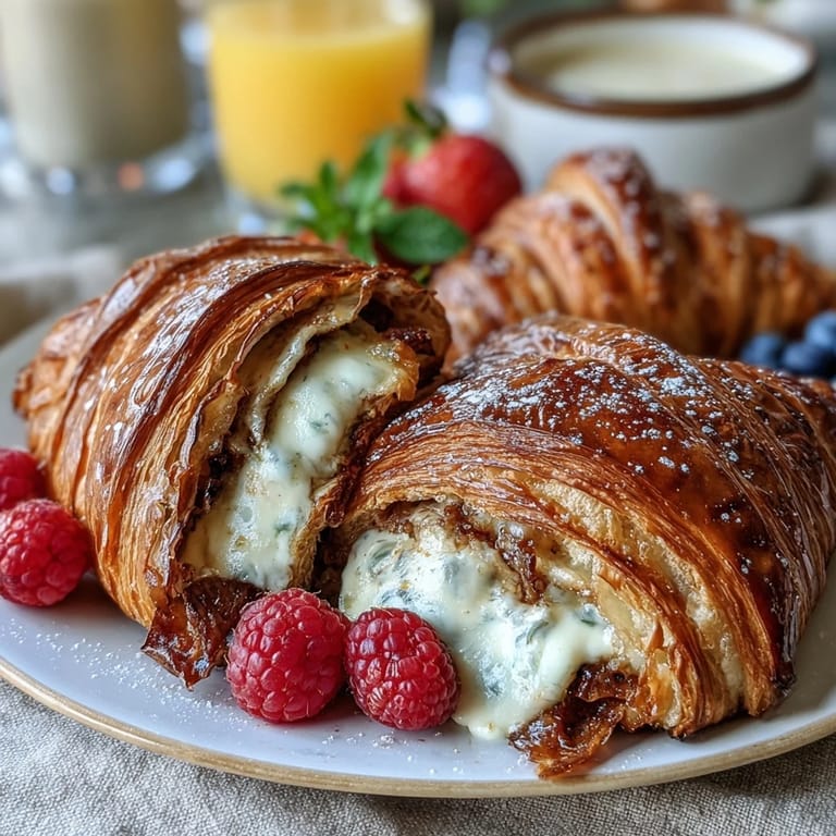 Colorful spread of flaky croissants, Danish pastries, berries, and grapes alongside mimosas for a delightful Mothers Day brunch.